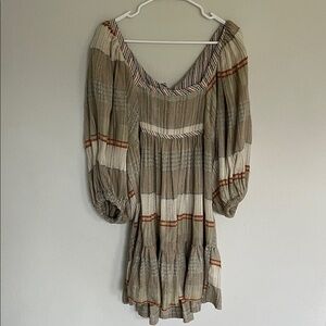 Free People Long Sleeve Dress in Beige and Brown Stripes